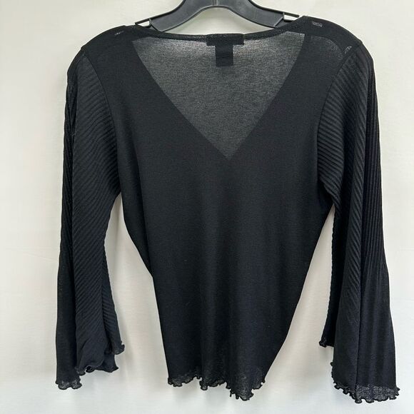 Black Vintage 90’s/Y2K Long Wide Sleeve Ruffle Cropped Ruched Blouse Size M - Picture 9 of 10